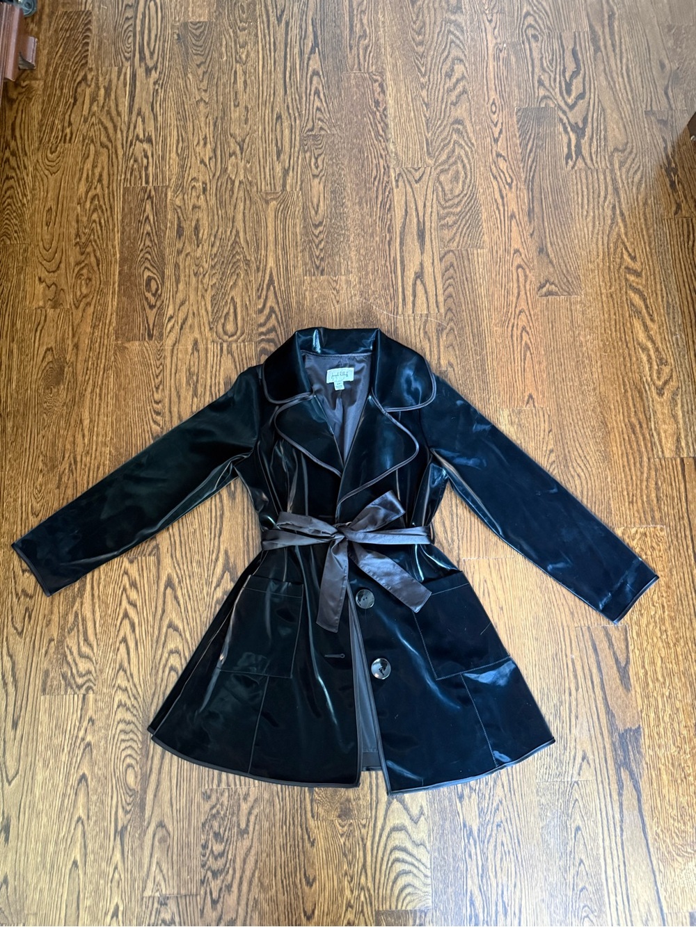Joseph Ribkoff Shiny Polyurethane Black Trench Coat